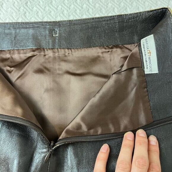 Vintage Marisa Minicucci Women’s Small Dark Chocolate Brown Leather Skirt Italy - Picture 4 of 15